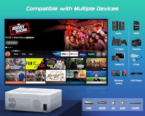 TMY Projector with WiFi and Bluetooth【80" screen included】Native 1080P Outdoor Projector, 4K Supported Portable Projector, Compatible with iOS/Android/PC/TV Stick/HDMI/USB, Indoor Outdoor Use 7