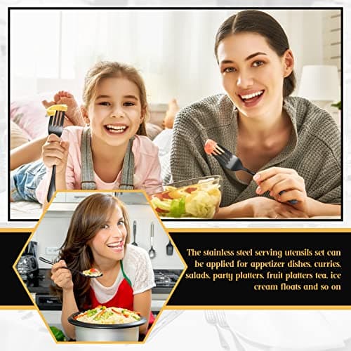 Yetene 19 Pieces Serving Flatware Set Including Stainless Steel Spatulas, Forks, Spoons, Perforated, Soup, Skimmers Spoon, Buffet Tongs, Heavy Duty Serving Tongs for Home(Black) 5