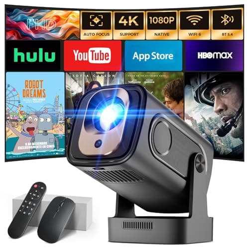Projector [Auto Focus & 1080P Native & Built-in Apps] Projector 4K Support Auto Correction WiFi 6 Bluetooth 5.4 Mini Portable Projector Compatible with HDMI/TV Stick/Memory Stick/Laptop, Dark
