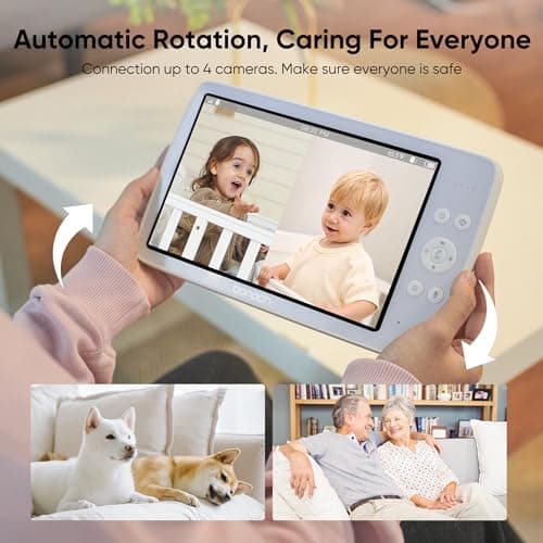 bonoch MegaView Baby Monitor, 10" Video Monitor with 2 Cameras, 10000mAh Battery, Quad Split Screen Baby Monitor with Camera and Audio, VOX Mode, Auto Night Vision, Remote PTZ, Hack Proof 7