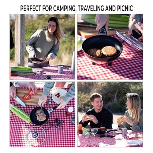 ZONETECH 12V Frying Pan with Glass Lid Portable Non-Stick 7.5-inch Stay-Cool Handles, Rapid Heat Up, Perfect For Camping, Picnic and more 8