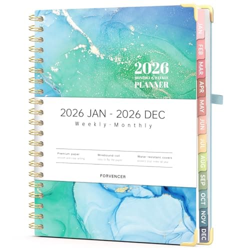 Forvencer 2026 Planner, Weekly and Monthly Calendar Planner for Women, Jan 2026 - Dec 2026, 8.5" x 11", Hardcover Planning Agenda book with Monthly Tabs, Spiral Bound, Inner Pocket, Cute Journal Organizer Notebook for Office School, A4 Size, Green