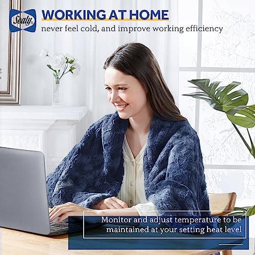 Sealy Electric Blanket Heated Throw, Faux Fur Heating Blanket with 6 Heat Settings & 2-10 Hours Auto Shut Off, Fast Heating & ETL Certification, 50x60 Inch, Navy Blue 7