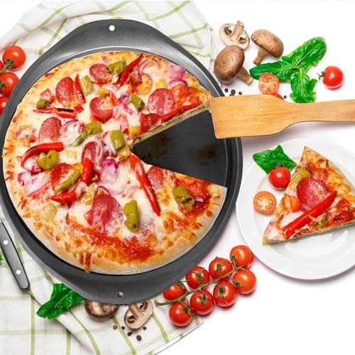 RavisingRidge Pizza Pan - 14 Inch Nonstick Pizza Pan for Oven with Widen Handles for Cooking, Baking, and Grilling - Durable, Even Heating, Long-Lasting Kitchen Cookware (2, Black) 6