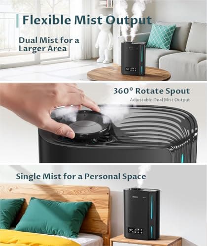 BREEZOME 6L Humidifiers for Bedroom Large Room & Essential Oil Diffuser, Ultrasonic Top Fill Cool Mist Humidifiers for Baby, Plants, Nursery Last up to 60 Hours, Smart Humidistat Control, Quiet, Black 6