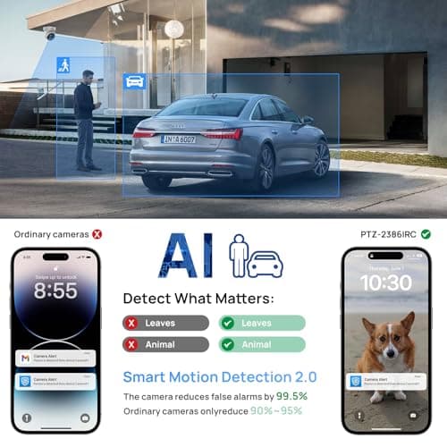 PANOEAGLE 4K AI IP POE PTZ Camera, 8MP PTZ Security Camera Outdoor,5X Optical Zoom 2.7~13.5mm Lens, 2-Way Audio, Smart Human/Vehicle Detection, Spotlight Color Night Vision,SD(512GB), IP67 5