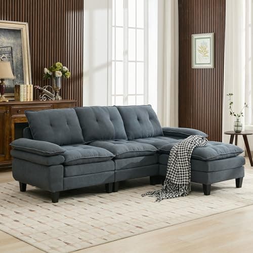 Modern Sectional Cloud Couch Deep 3-Seat, L Shape Sofa Couch with Moveable Ottoman, Adjustable Wide Arm, Comfy Upholstered Sleeper Sofa for Living Room and Small Apartments, Office 8