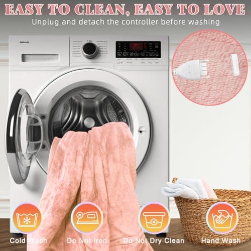 Richtry Electric Blanket Wearable with Foot Pockets & Sleeves, Electric Heated Snuggle Blanket, Flannel & Sherpa Heating Throw with 10 Heat Settings, 1-12 Hours Auto Shut-Off, 50"×70", Pink 8