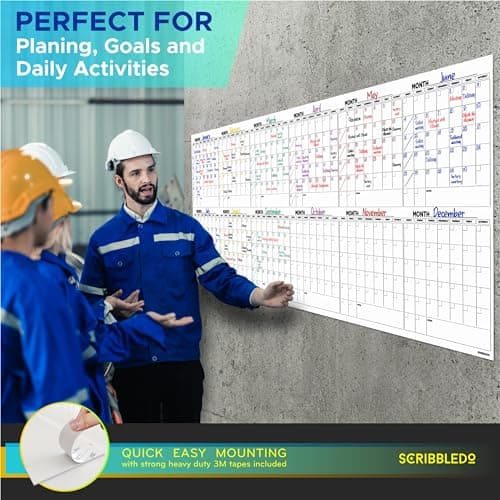 Extra Large 100"x36" Dry Erase Monthly Planner – 12-Month Whiteboard Calendar Includes 6 white Board Markers Eraser Push Pins & Mounting Tape 6