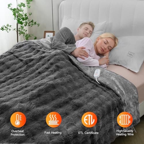 TiMiCalda Heated Blanket Electric Throw- 50"x60" Soft Thick Bubble Electric Blanket for Sofa with 5 Heat Levels & 4 Hours Auto-Off Overheat Protection, Warm Cozy Gifts, Light Grey 7