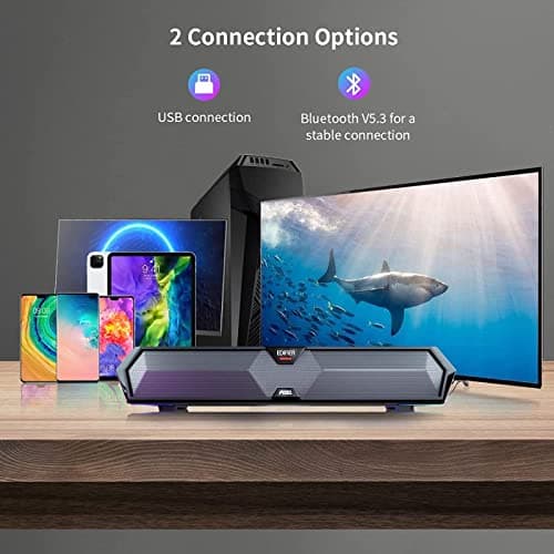 Edifier MG300 Computer Sound Bar: Loud Speakers with Deep Bass - Switch RGB Built-in Microphone for Gaming Speakers Wireless Bluetooth 5.3 & USB Adapter PC Sound Bar for Desktop 6
