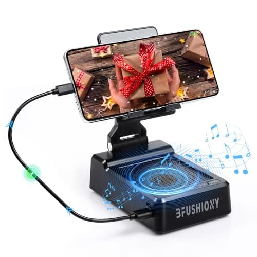 BFUSHIONY Gifts for Men Women - Cell Phone Stand with Bluetooth Speaker, Phone Holder with Charger (5000mAh), HD Surround Sound for Desk, Valentines Day Gifts for Men