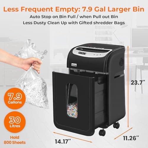 VidaTeco 18-Sheet Paper Shredder for Home Office Heavy Duty with 60 Mins Running Micro Cut, US Patented Cutter, Shred CD/Card with 7.9 Gal Extra Large Bin, AUTO Jam Proof(ETL) 6