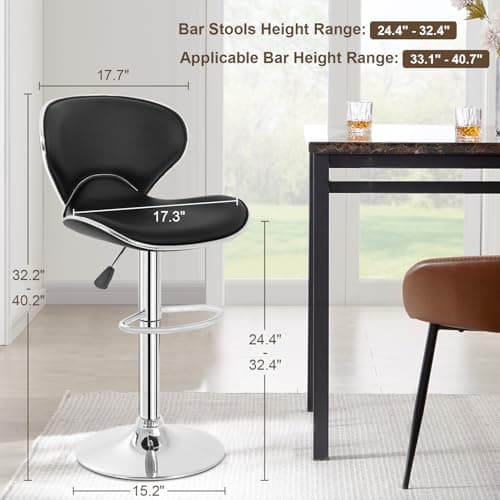 BestOffice Bar Stools Set of 2, Counter Height Adjustable Bar Stools with Back Bar Stool PU Leather Swivel Bar Stool Kitchen Counter Bar Stools Dining Chairs 3