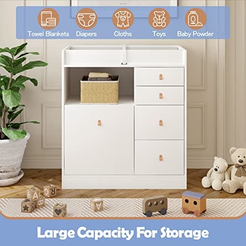 Timechee Baby Dresser Changing Table, Modern Nursery Dresser with Drawers, Storage Shelves, Diaper Changing Station for Nursery Room,Bedroom,Kids Room (White) 6