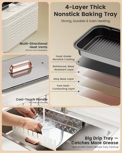 XHJ 4-in-1 Electric Indoor Grill Smokeless for Home,Countertop Electric Grill with Removable Sizzling Grill Pan & Grate + Auto Rotating Kabob Skewers + Electric Hot Dog Roller Dual Zone Cook with Lid 7