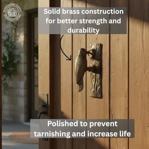 Renovators Supply Manufacturingᵀᴹ Heavy Woodpecker Door Knocker – Solid Brass Construction, Antique Brass Finish, 6.5 Inch Long with Mounting Hardware 7