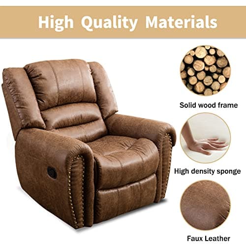 CANMOV Leather Recliner Chair, Classic and Traditional Manual Recliner Chair with Comfortable Arms and Back Single Sofa for Living Room, Nut Brown 8