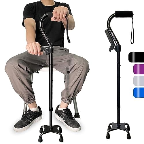 AOHHL Quad Walking Cane Foldable Adjustable Portable Stick Men & Women and Seniors - Lightweight & Sturdy with 4-Pronged Base for Extra Stability Balance,Self Standing Gifts for mom Dad(black1)