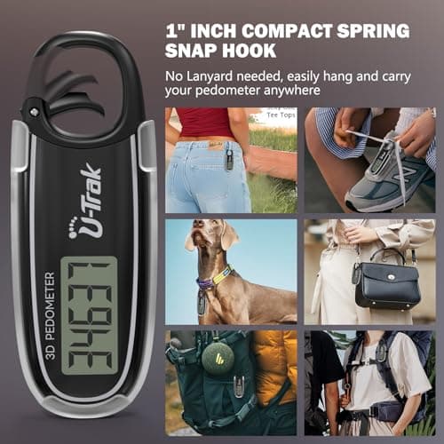 3D Pedometer for Walking with Removable Clip and Carabiner Simple Step Counter for Walking Accurate Clip On Step Tracker for Men Women Kids (Black) 5