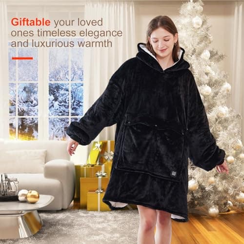 Askyli Wearable Heated Blanket Hoodie, USB Heated Oversized Hooded Blanket Adult 3 Heat Settings, Overheat Protection Cozy Warm Heated Hoodie Blanket Sweatshirt for Women with Sleeves & Giant Pocket 7
