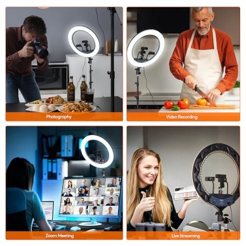 GWO 18 inch LED Ring Light with Tripod Stand 6000K Dimmable Makeup Selfie Light with Touch Panel Phone Holders for YouTube Vlog Video Shooting Include Carrying Bag and Remote Control CRI>90 6