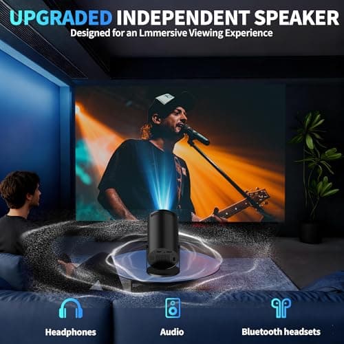 [Built-in Apps & 2026 Upgraded] Mini Projector Support 4K 1080P Auto Keystone 180° Rotatable with WiFi 6 and Bluetooth 5.4, Projector Portable Compatibile with HDMI/TV Stick/Memory Stick/Laptop-Black 8