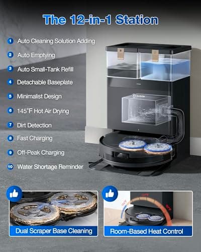 ECOVACS DEEBOT T50 MAX PRO Omni Robot Vacuum and Mop, 18,500Pa Suction, 18mm Auto-Lift, ZeroTangle &TruEdge 2.0, AIVI 3.0 Obstacle Avoidance, Auto Hot Water Mop Wash/Dry/Refill, Self-Emptying 5