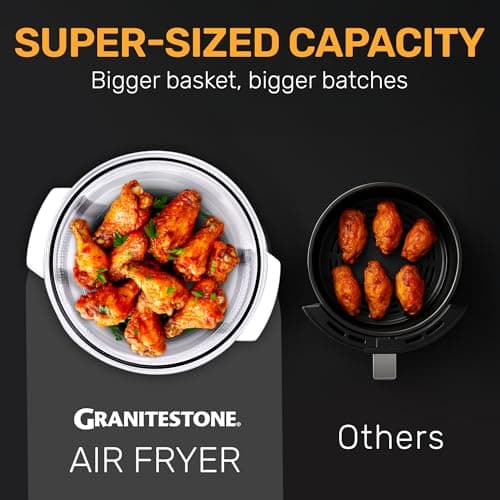 Granitestone 16Qt Large Glass Air Fryer Non Toxic – Family Sized Airfyrer Cooker with 3 Cooking Sections, Stainless Steel Racks, for French Fries, Chicken, No Preheat, Self Cleaning, Dishwasher Safe 5