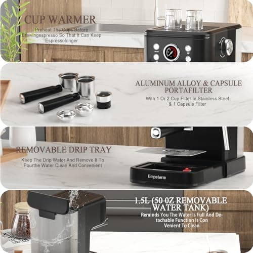 Empstorm Espresso Machine 20 Bar with Steam Milk Frother, Espresso maker Compatible for NS Original Capsules 2 IN 1 expresso maker, Professional Cappuccino Expresso Machine for Home and Office 7