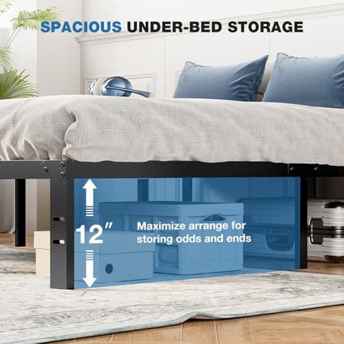 OLIXIS Metal King Bed Frame - 14in High with Storage Space, No Box Spring Needed with Sturdy Steel Slat Support, 2200LBS Heavy Duty for Easy Assembly, Black for Bedroom 6