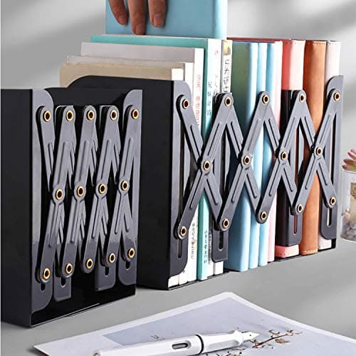 MDHAND Adjustable Book Ends, Metal Bookends for Heavy Books, Desk Book Holder for Shelves, Book Organizer for Desk, Book Stopper for Office Home and School Use, Extends up to 19 inches 7