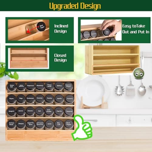 FifanQiQi Bamboo Tiered Spice Rack Organizer for Cabinet,Wooden Seasoning Rack for Countertop, Cupboard, Pantry, Kitchen (Spice Jars Not Included) 5