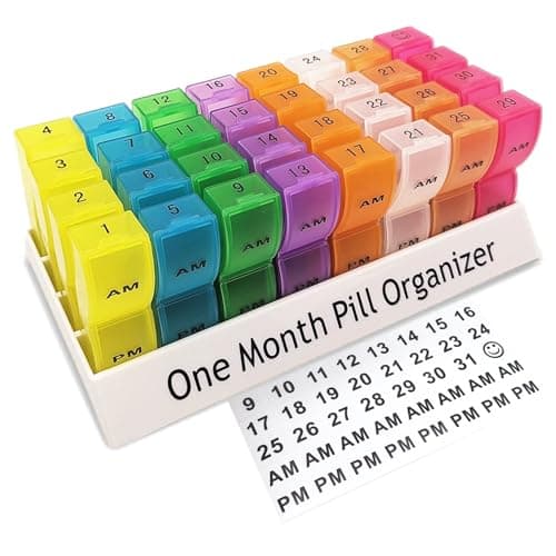 CAidRE Monthly Pill Organizer 2 Times a Day, 30 Day One Month Pill Box AM/PM, Weekly Pill Holder Pill Case for Vitamins, Fish Oil, Supplements & Medication