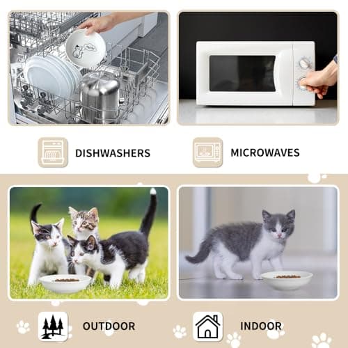 HAPPY KIT 2pcs Little Cat Bowls,5Inch Cat Food Bowl for Indoor Cats,Cute Kittens Plate/Dish/Dishes Set with Non-Slip Relief of Whisker Fatigue for Kitten - Microwave and Dishwasher Safe 6