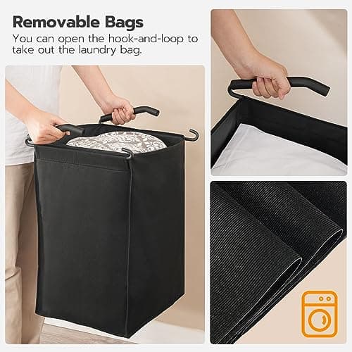 HOOBRO Laundry Sorter, Laundry Basket with Wheels, 52 Gal (198L) Rolling Laundry Hamper, 2 Tier Laundry Cart with 4 Removable Oxford Fabric Laundry Bags, Rustic Brown and Black BF71XY01 6