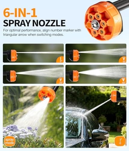 KimPump Cordless Pressure Washer Battery Operated, 500 PSI Cordless Power Washer with 6-in-1 Nozzle & Foam Cannon, Handheld Pressure Washer with Triple Water Source & 16FT Hose for Car, Home, Yard 5