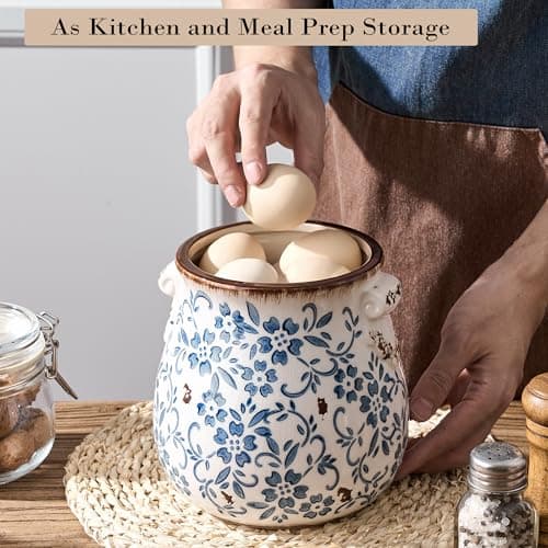 Utensil Holder for Kitchen Counter, Modern Farmhouse Rustic Cooking Utensil Holder and Crock, Exquisite Chinoiserie Floral Ceramic Utensil Organizer for Home Kitchen Decor- Blue and White Porcelain 7