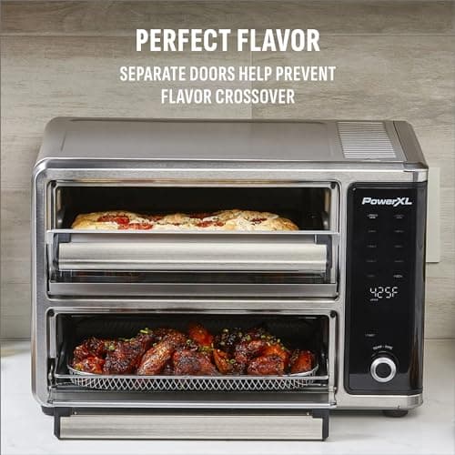 PowerXL SmartSynx Dual Door Oven, 8 Quick-Touch Cooking Presets including Air Fry, Toast, Bake, Broil, Reheat and More, Cook 2 Different Foods at the Same Time, Large Capacity & Adjustable Temperature 8