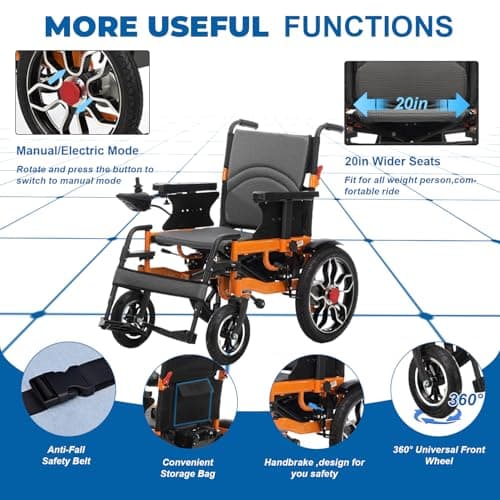 Electric Wheelchairs for Adults,Powerful All Terrain Electric Wheelchair,20" Widen Seat,Foldable Lightweight Power Wheelchair,Portable Motorized Wheelchair for Seniors Support 330lbs（with Warranty 8