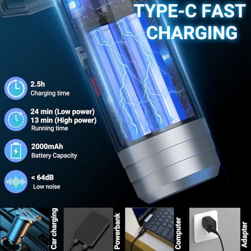 AOSHAWN Handheld Vacuum Cleaner Cordless, 6 in 1 Rechargable Handheld Car Vacuum 15000Pa, 2 Power Settings Portable Handheld Vacuum, Multi-Functional Handheld Vacuum with Emergency Device 6