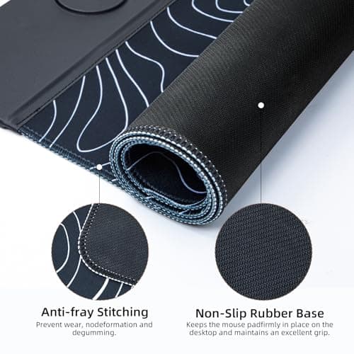 VOVIPO 3 in 1 Wireless Charging Mouse Pad, Gift for Dad/Office Manager,Wireless Charger Compitable with iPhone/Watch/airpods. Wireless Charging Desk Mat 90 x 40cm,Black Topographic Computer Desk Pad 5