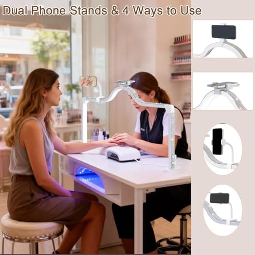 Afatnao Upgraded Nail Tech Lamp with Dual Phone Holder, 34 in Foldable Large Nail Light for Desk, 3 Modes 3000K-6000K LED Manicure Lamp, Half Moon Light for Lash Eyelash Extension, Tattoo, Eyebrows 4
