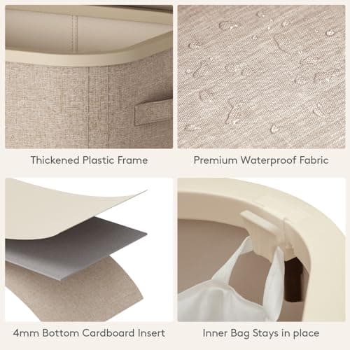 Lifewit 105L Large Laundry Basket with Lid, Laundry Hamper with Plastic Handles and Removable Bag, Foldable Tall Dirty Clothes Hampers for Laundry for Laundry Room, Bedroom, Bathroom, Dorm, Beige 5