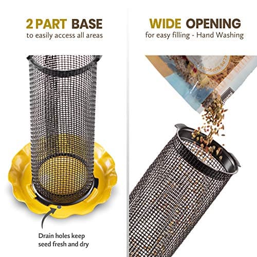 Finch Bird Feeders for Outside [Set of 2] 0.5 LB Capacity Yellow Wild Bird Feeders, Seeds Attracts Small Birds to Backyard & Garden. Tube Bird Feeders for Outdoors. 5