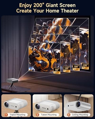 Mini Projector With WiFi and Bluetooth, 400 ANSI Portable Mini Projectors for iPhone, Native 1080P 4K Support Home Theater for Outdoor, 200” Display for Smartphone/HDMI/USB/TV Stick 6