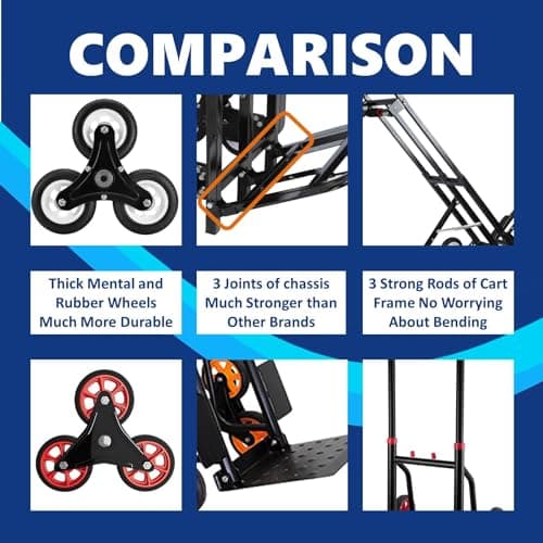 Mecete Hand Truck Dolly – 6 Years in Service – Stair Climbing Cart, Stair Climber Cart 460 Lb Capacity All Terrain Stair Dolly Heavy Duty with Telescoping Handle and 6 Wheels (Black) 2 Climbing Ropes 5
