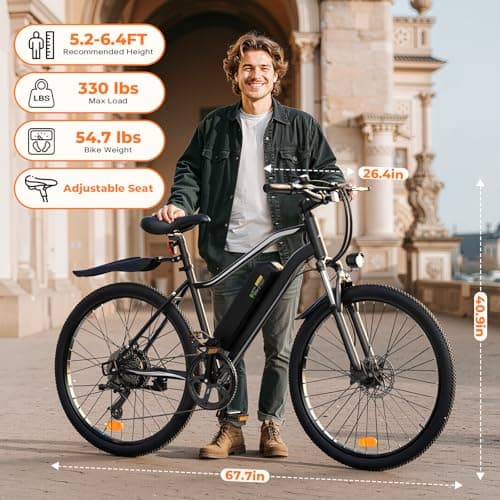 Fcgeoi Electric Bike, 750W Peak Motor, 60 Mile 20MPH, 26'' Tires, Removable Battery, Shock Absorber, Commuting Electric Bike for Adults 8