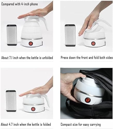 Travel Kettle Small Foldable Portable Kettle,Silicone Collapsible Tea Pot for Camping,Easy for Storage (White1) 3