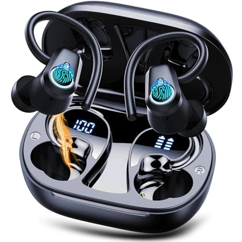 Wireless Earbuds, Sport Headphones Bluetooth 5.3, Ear buds Wireless Earbuds Bluetooth, 50H Playtime HD Stereo Noise Cancelling Headphones, Dual LED Display IP7 Waterproof Running Earphones, Deep Black